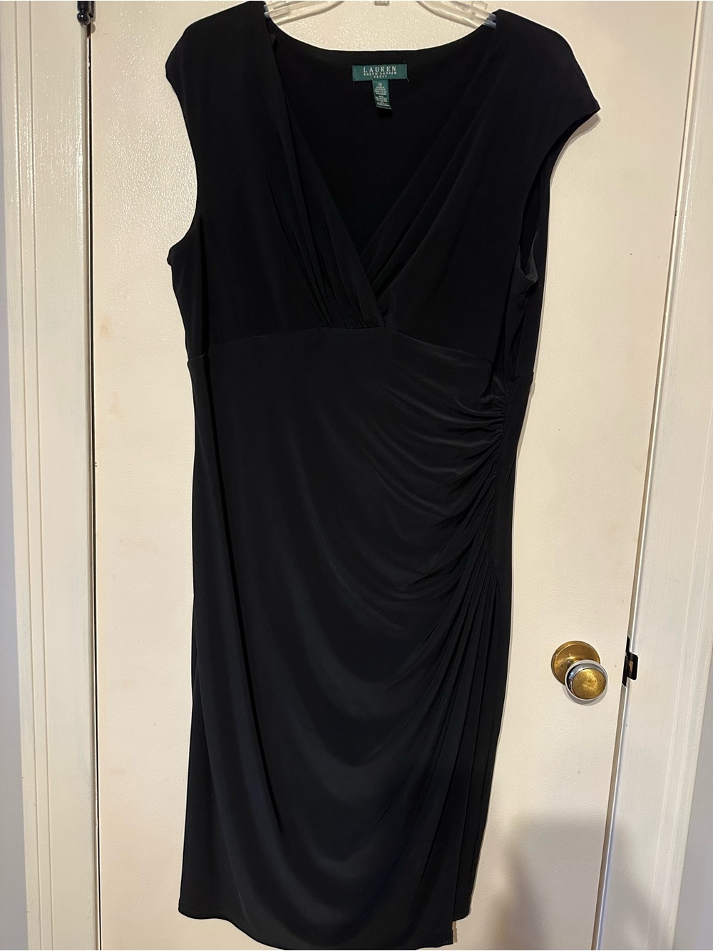 Ralph Lauren Black V-Neck Ruched Midi Dress - Picture 2 of 5